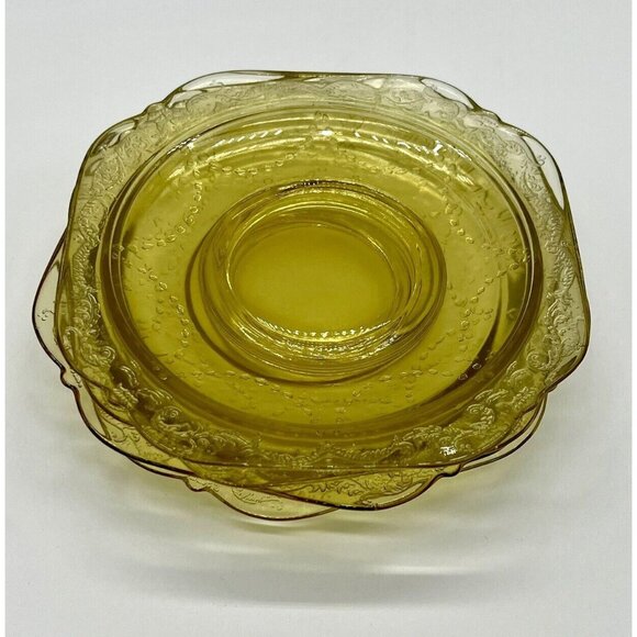 Vintage Amber Federal Glass Madrid Square Footed Bread/Dessert Plate - Picture 3 of 5